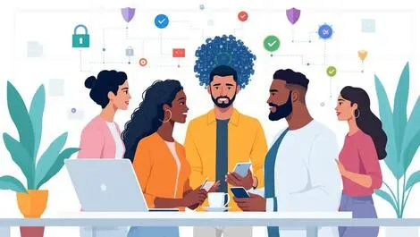 Diverse american professionals cybersecurity compliance risk management modern office