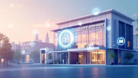 Modern local government office building digital network australia security icons
