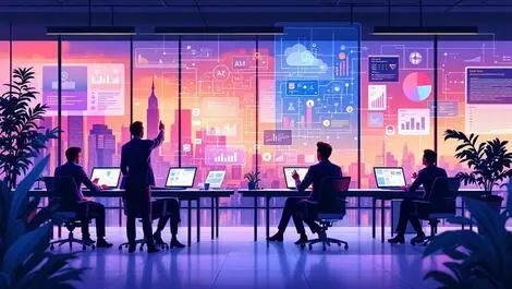 Modern australian office professionals collaborate ai data flow secure workflow automation