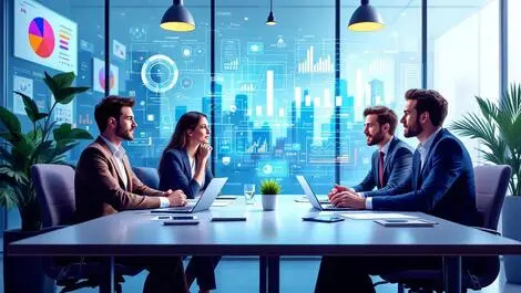 Modern uk business office professionals discussing supply chain procurement ai automation