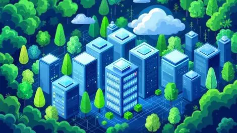 Modern energy efficient data center surrounded by greenery trees malaysia