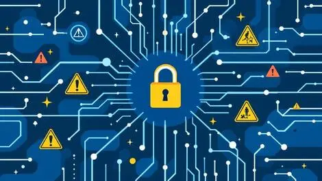 Uk digital network lock warning symbols cyber threats risk illustration