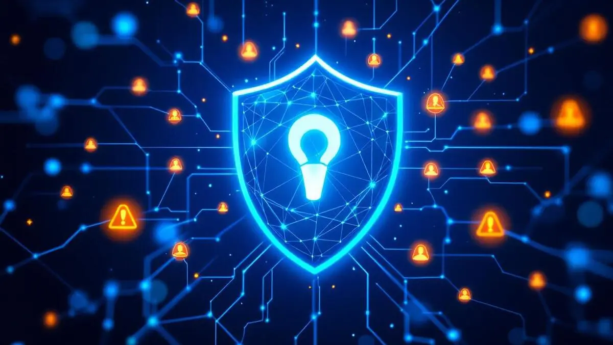 Digital illustration shield glowing network pattern ai security protection