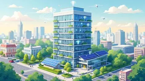 Modern office building bangkok smart technology sensors solar panels cityscape