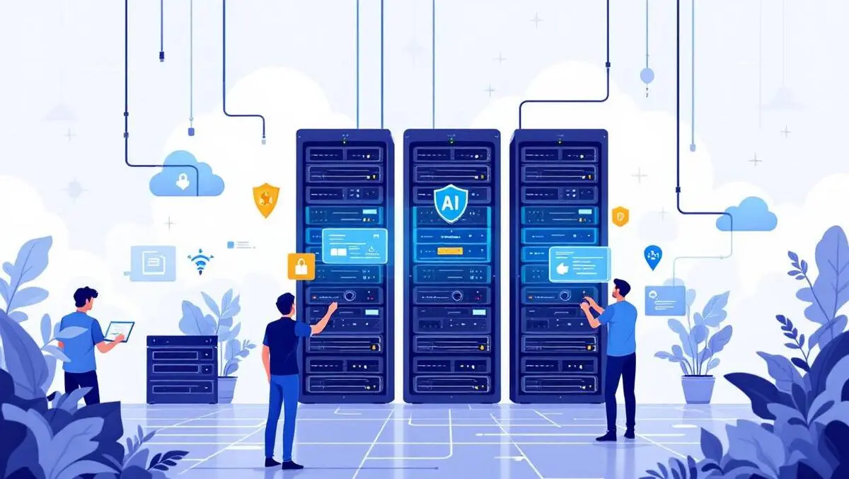 Modern software engineers configuring ai on secure servers data center