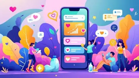 Colorful mobile app fitness health gamified wellness icons people