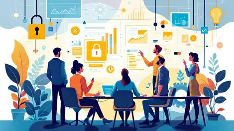 Australian business professionals analyzing data ai security charts