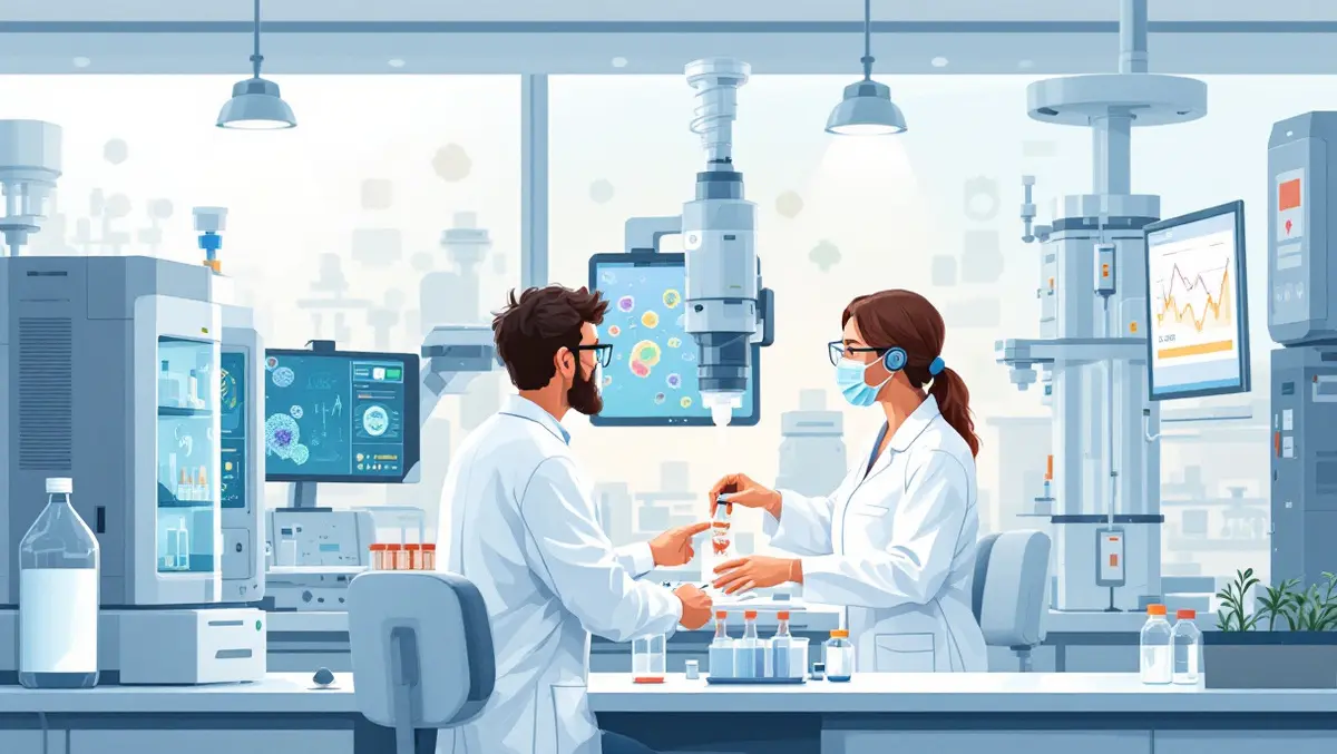 Detailed illustration modern laboratory scientists using advanced biological analysis machines