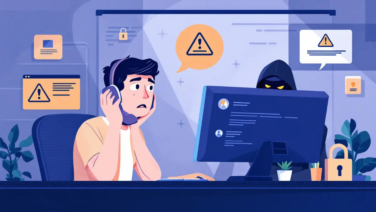 It help desk worker on phone attacker behind computer security warnings locks