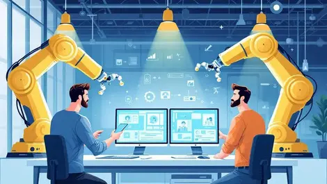 Australian entrepreneurs using robot arms computer screens ai tech collaboration