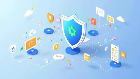 Digital shield protecting interconnected networks from cyber threats modern flat design