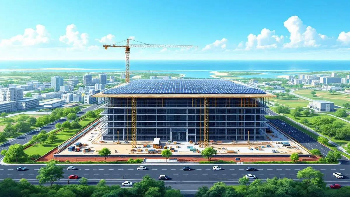 Realistic modern data center construction solar panels coastal visakhapatnam