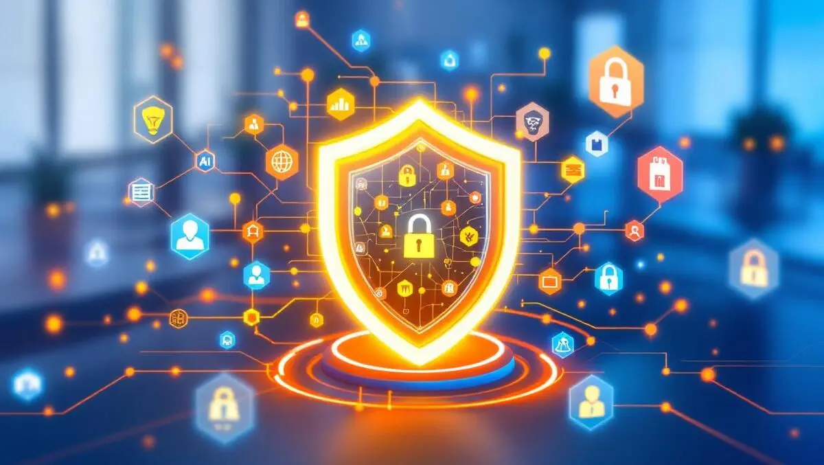 Secure digital shield protecting ai agents cybersecurity icons enterprise