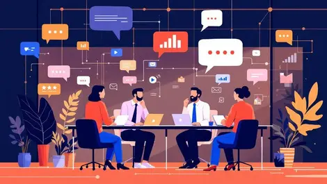 Business office professionals conversation speech bubbles network lines media relations