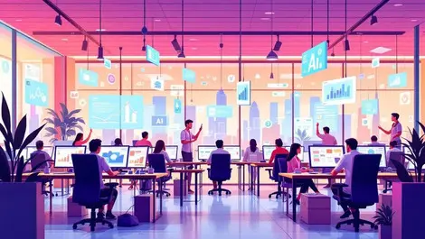 Busy modern office manila filipino professionals working digital ai screens