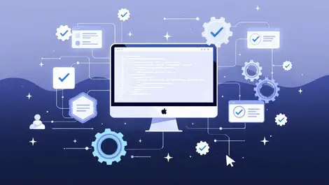 Computer screen code testing checkmarks digital gears software quality assurance development