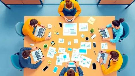 Software engineers collaborating mobile app development modern office