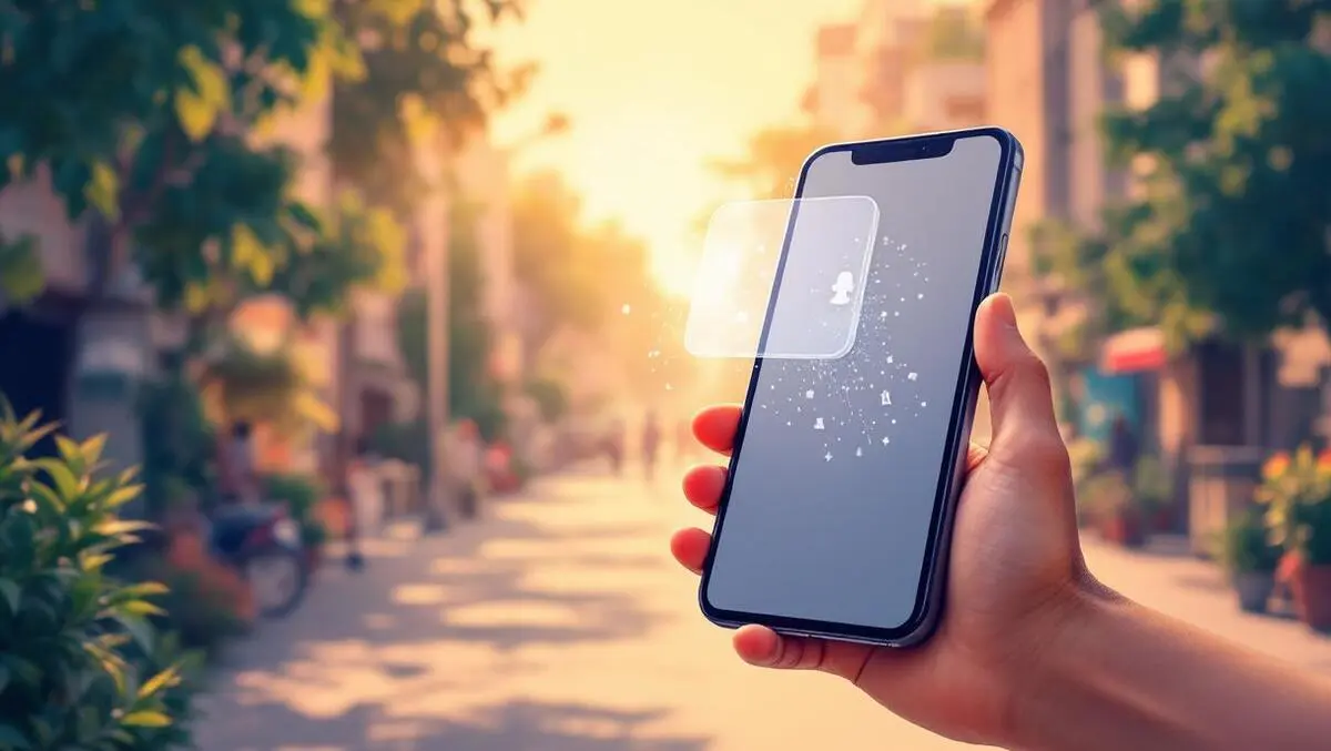 Indian city smartphone app icon dissolving privacy relief scene