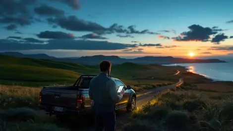 Rural new zealand farmland dusk satellite connectivity mobile