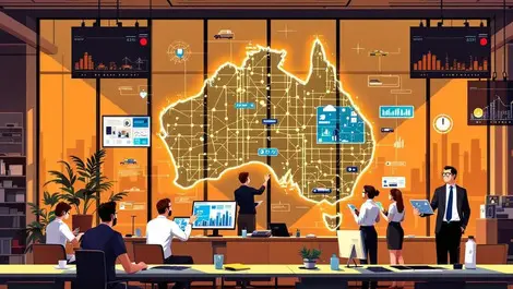 Australian gov office canberra glowing data map infrastructure
