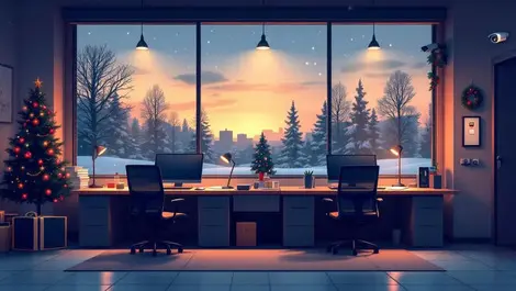 Secure christmas office dusk empty desks cctv access control