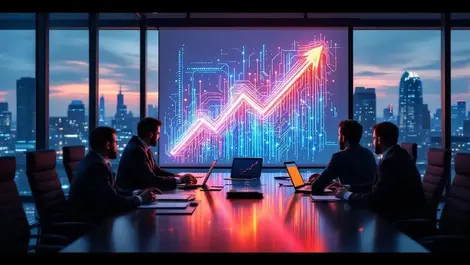 Global executives ai revenue chart boardroom city skyline