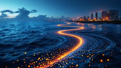 Glowing undersea fibre optic cable to australian coast datacenter