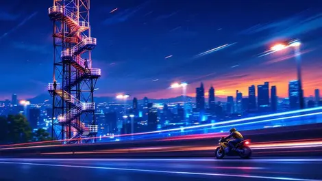 Night 5g tower malaysia runner stairs motorbike speed sync