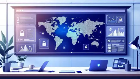 Global corporate socs room world map endpoints locks shields
