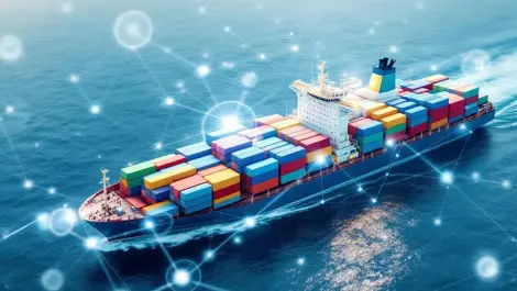Cargo ship europe coast digital network automated freight data