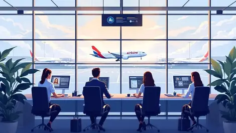 Airline customer service hub ai assisted agents at terminal windows